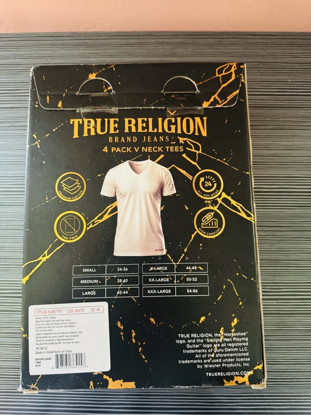 True Religion Men's V-Neck Tees 4-Pack - White